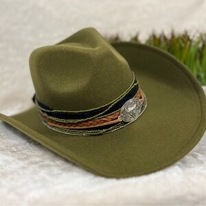 Classic Olive Green Cowboy Hat with Braided Detail